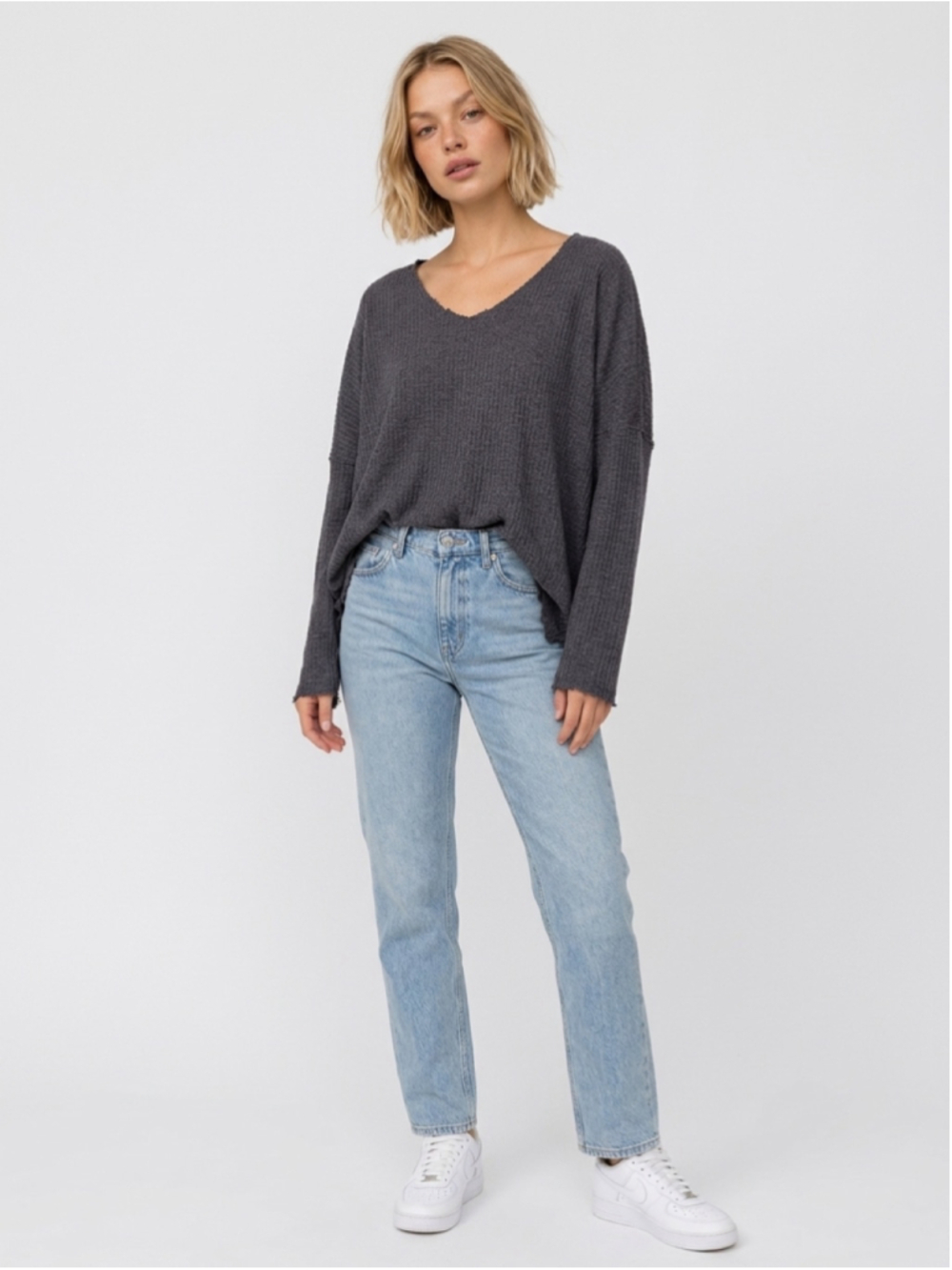 Urban Outfitters Out From Under Oversized Thermal V Neck Top Gray Size Small